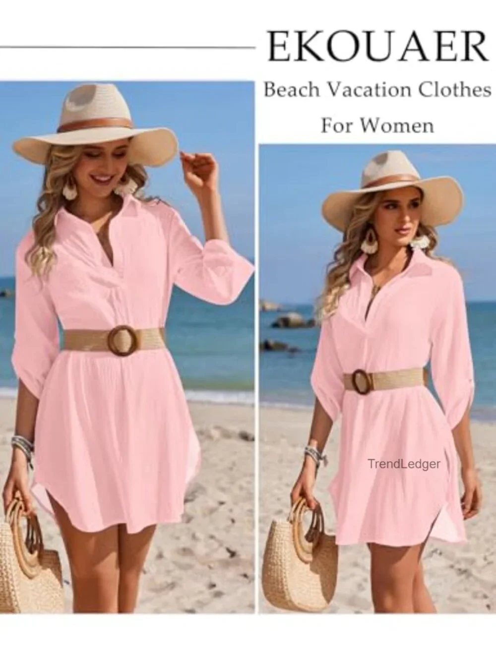 Swimsuit Coverup Deep V-Neck Side Split Loose Fit Lightweight Beach Cover Up